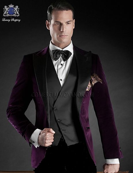 

fashion purple velvet groom tuxedos autumn winter style groomsmen men wedding dress man jacket blazer suit(jacket+pants+vest+tie) 1111, Black;gray