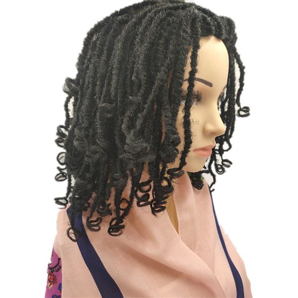 

hywamply 14" short gorgeous dreadlocks hair wigs for african women synthetic chunky goddess locs wigs with wavy ends daily wear, Black