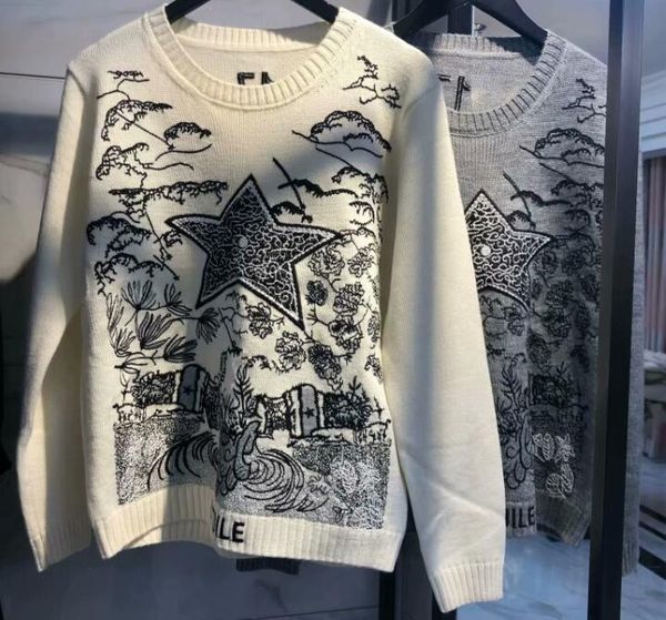 

2020 new sale black friday christmas ins wholesale runway new crew neck panelled print geometric animal print women's sweaters, White