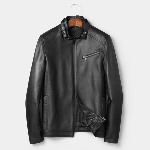 

fashion young spring men's genuine leather jacket for men real sheepskin jaqueta de couro masculina men pure leather coat m-5xl, Black