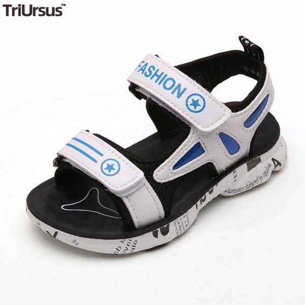 

triursus brand summer kids sandals for boys 2020 new pu leather children's sandals rubber sole non slip kids boys beach shoes, Black;red