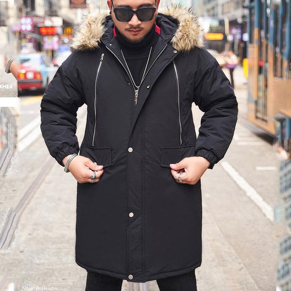 

men jacket thick warm fur collar jacket new winter men cotton fur hat large size clothing, Black