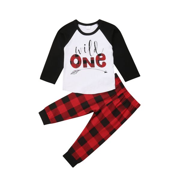 

2019 new summer baby boys clothes set t-shirt+ long pants 2pcs outfits printed letters long sleevee plaid pants kids costume, Pink;blue