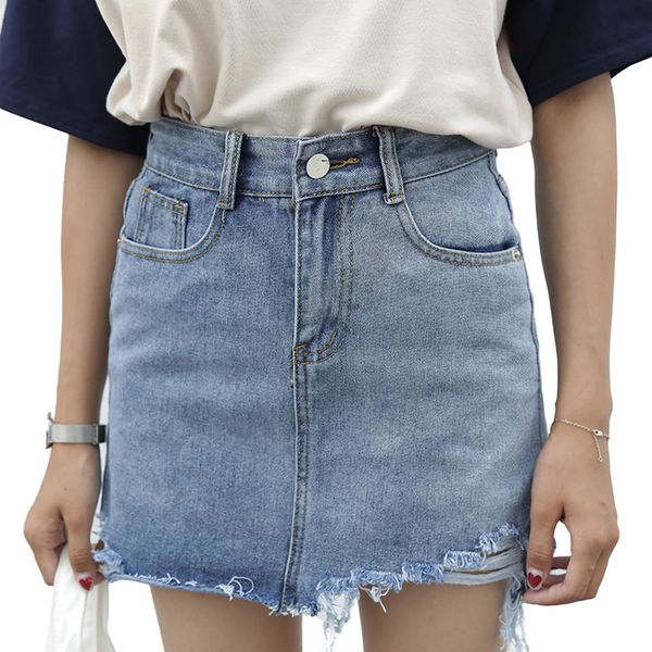 

women summer irregular edges denim skirt high waist cotton blue a-line skirts s-xl size