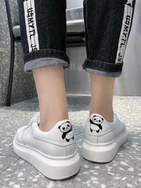 

platform men and women shoes wild vintage luxury cartoon pattern leather small white shoes women casual sneakers 16, Black