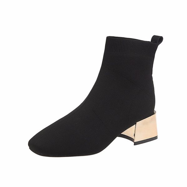 

2019 autumn and winter new women's shoes high-heeled short boots were thin and plus fleece surface women's boots e21-88, Black