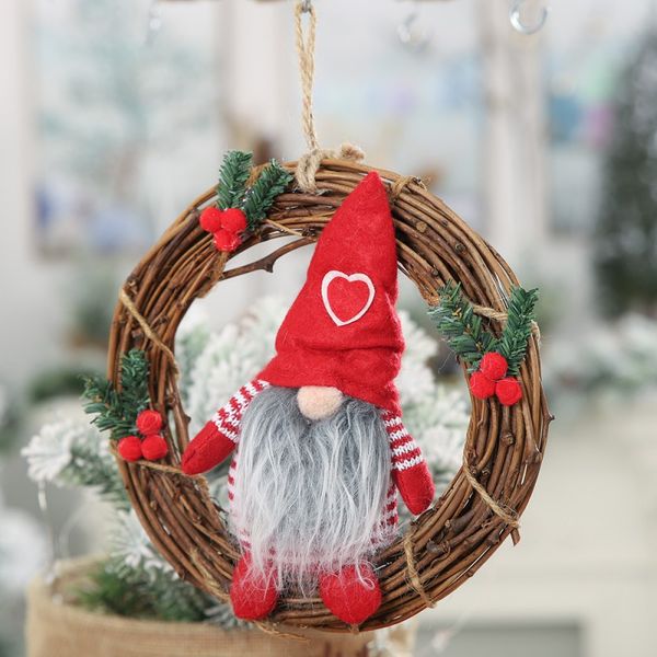 

christmas wreath pendants with plush gnome doll artificial rattan hanging garlands ornaments decorations adornos de navidad
