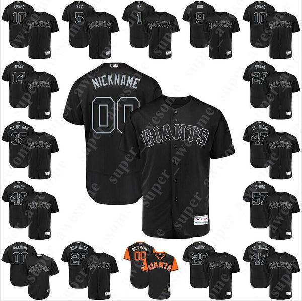 

Giants Nickname 2019 Players Weekend Jersey Mike Yastrzemski Kevin Pillar Alex Dickerson Brandon Belt Brandon Crawford Evan Longoria Mays
