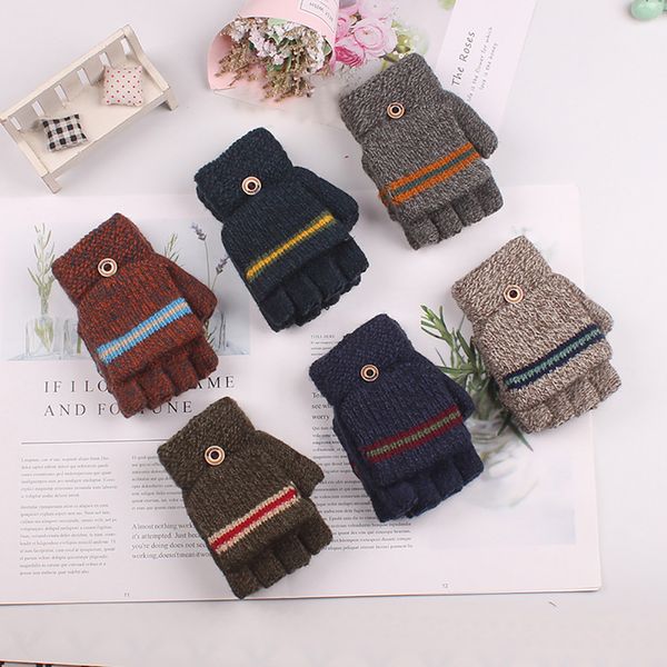 

winter big children' feitong winter big children' gloves half finger knit gloves ab-yarn boy new arrival knit, Blue;gray