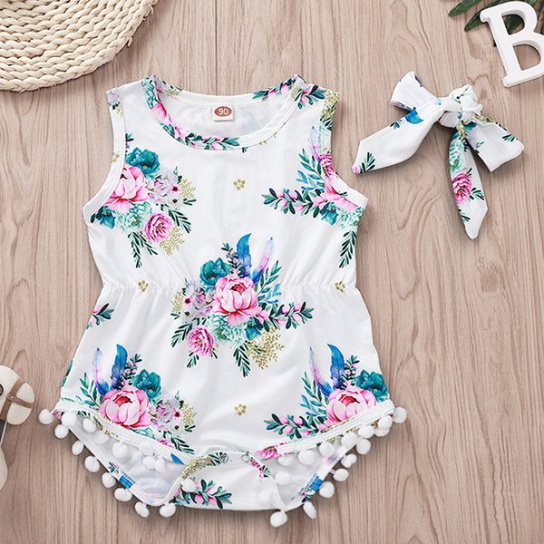 

Детские розы с принтом и цветочным принтом Комбинезон с Pom Fringe 2019 Детский бутик Од