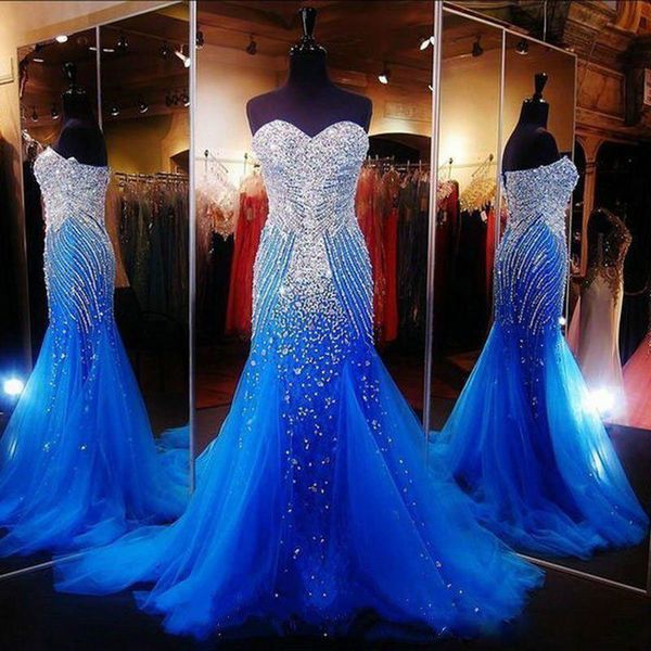 

royal blue mermaid prom dresses for pageant sweetheart tulle rhinestones runway formal evening dress long party gowns, White;black