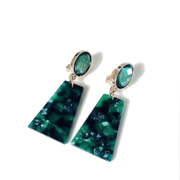 

new design geometric resin yellow green lightweight sweet clip earring, Silver