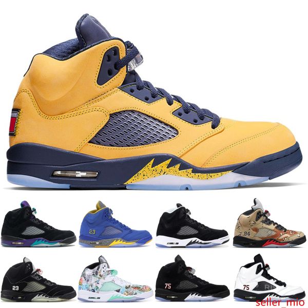 

michigan 5 5s mens basketball shoes size 7-13 black metallic fire red oreo camo print wings men r trainers sneakers