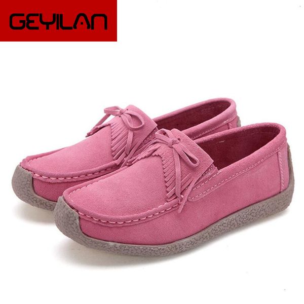 

spring elegant leather tassels women's shoes comfortable soft bottom casual shoes women suede leather flat q157, Black