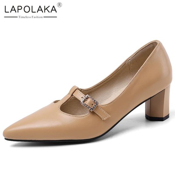 

lapolaka 2020 new fashion plus size 48 manry janes women pumps square heel pointed toe shallow spring/autumn office lady shoes, Black