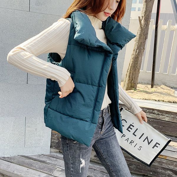 

2019 autumn winter new women's down cotton vest ladies thick collar collar large size sleeveless cotton vest women's clothing, Black;white