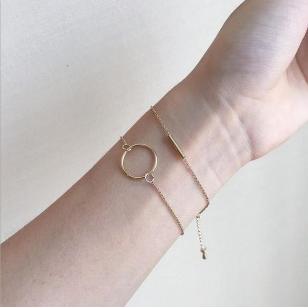 

charm bracelets 2021 style retro geometric gold color circle couples friend, Golden;silver