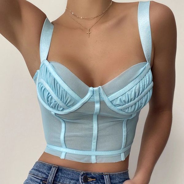 

summer tight crop women clothing gauze halter lady 2020 fashion woman's clothing, White