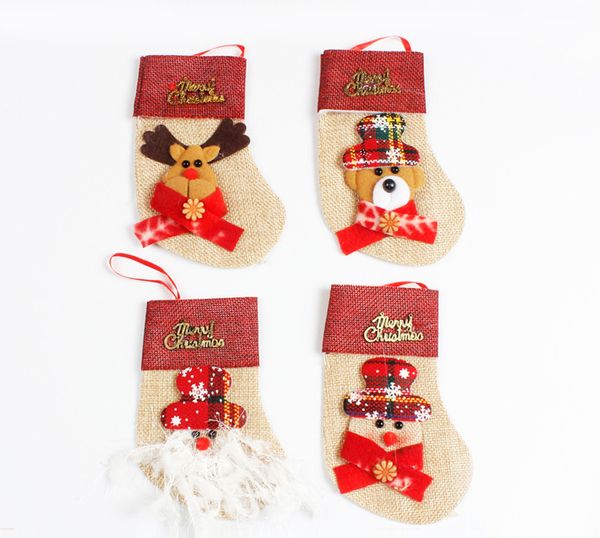 

christmas stocking cute santa snowman tableware packaging fork knife burlap holder cutlery pocket gift holder