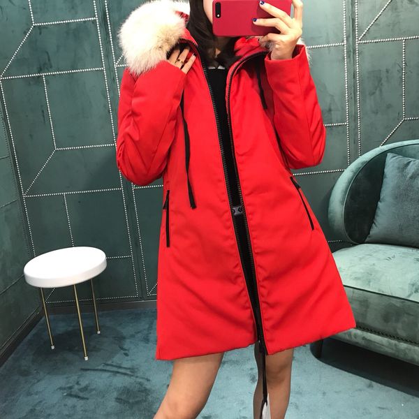 

warm women goose down jackets big fur collar hooded woman down coat winter coats jackets female down parka red black