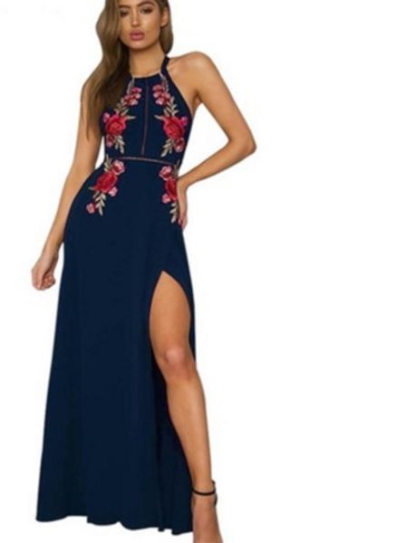 

womens designerembroidered dress with bare back, Black