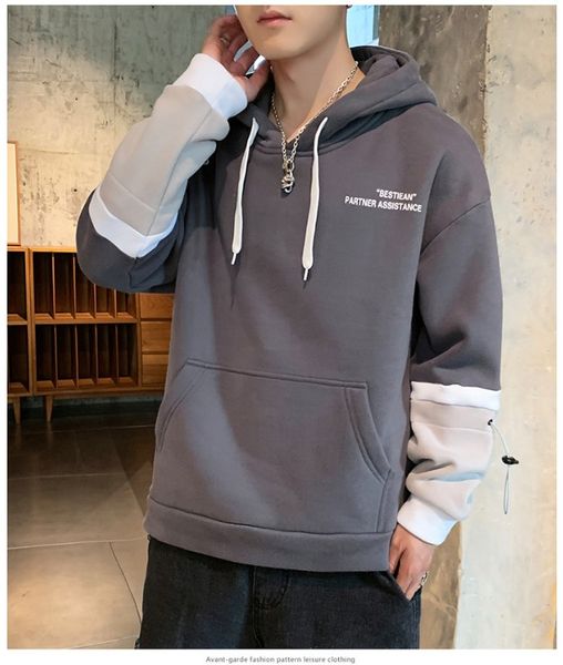 

hooded loose autumn winter hoodie men with fleece thickened korean version of the trend with all handsome students jacket winter, Black