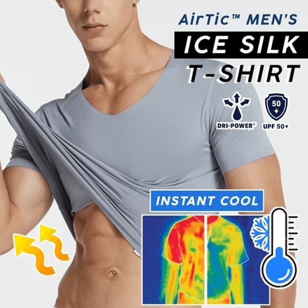 

feitong summer men t-shirt short sleeve v-neck cooling breathable ice silk quick dry solid tee shirts, White;black