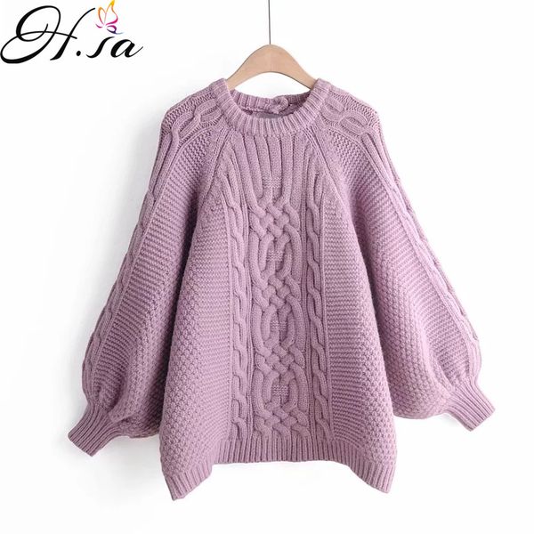 

h.sa 2019 зима фонарь рукав свободного покроя свитер и джемперы с длинным рукавом бежевый витой корейский вязать jumpoers зимнее пальто, White;black