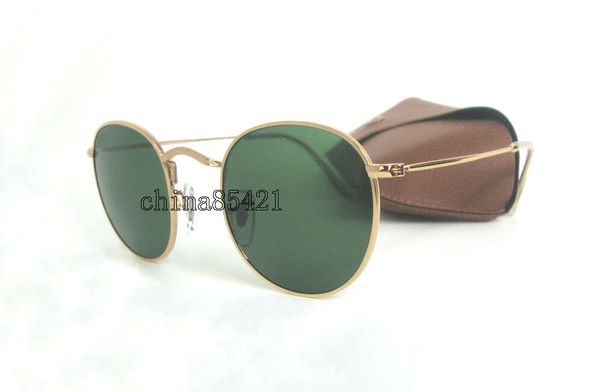 

metal sunglasses mens womens sun glasses gold frame green glass 50mm lens with box case, White;black