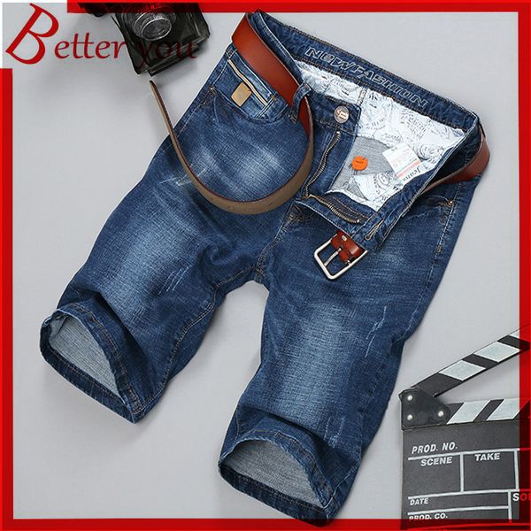 

la bar men's denim shorts 2019 summer new thin elastic small slim short jeans men's branded apparel, Blue
