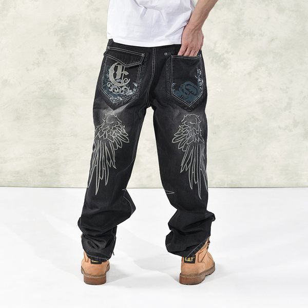 

mens baggy jeans men wide leg denim pants hip hop 2019 new fashion embroidery skateboarder jeans hip hop for men, Blue