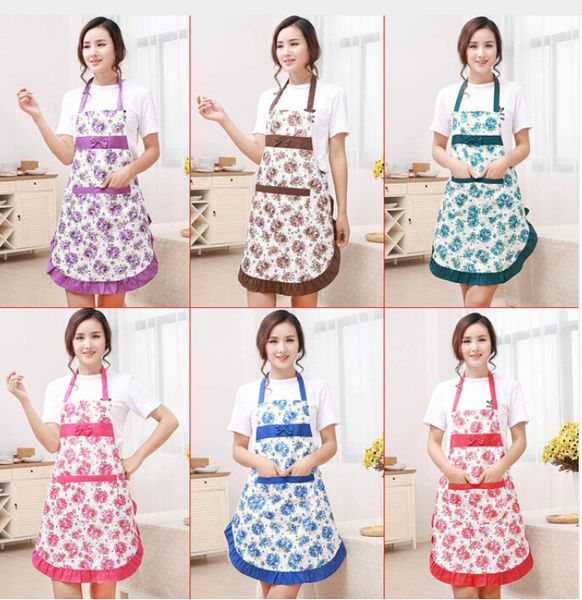 

new printed apron with pockets waterproof floral bib kitchen soil release bowknot home textiles breech cloth