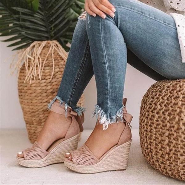 

2020 new women wedge sandals female floral bowknot platform fashion high heel sandals fashion ankle strap open toe ladies shoes lll, Black