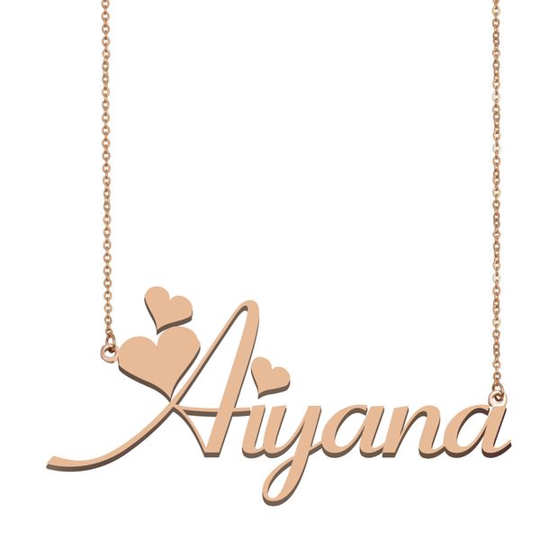 

aiyana name necklace pendant for women girls birthday gift custom nameplate children friends jewelry 18k gold plated stainless steel, Silver