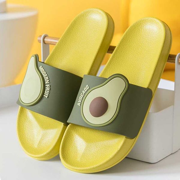 

summer home fruit women slippers cute cartoon avocado pattern non slip home bathroom slippers ladies slides indoor lovers shoes, Black