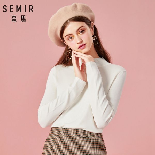 

semir women sweater 2019 winter turtleneck sweater women thin pullover jumper knitted pull femme clothing, White;black