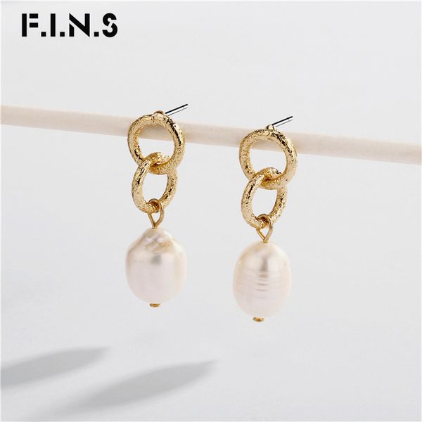 

f.i.n.s trendy freshwater pearl drop earrings korean style gold link chain dangle earrings fashion jewelry for women accessories, Silver