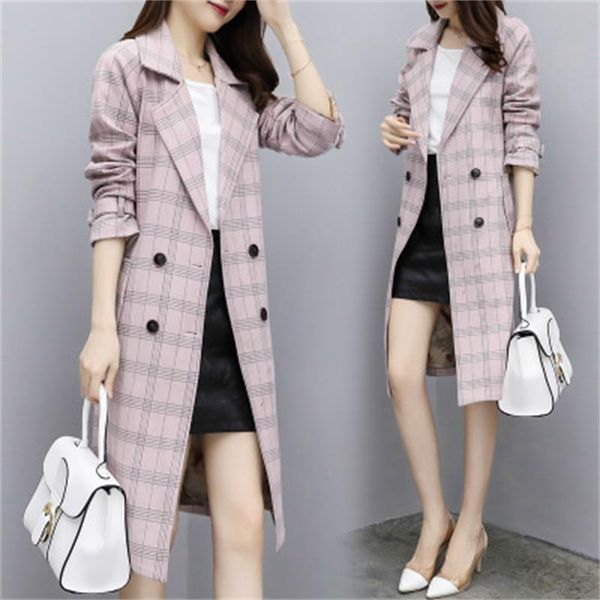 

women's 2019 korean temperament commuter new autumn windbreaker women's fashion double-breasted jacket slim wild trend spring ms, Tan;black