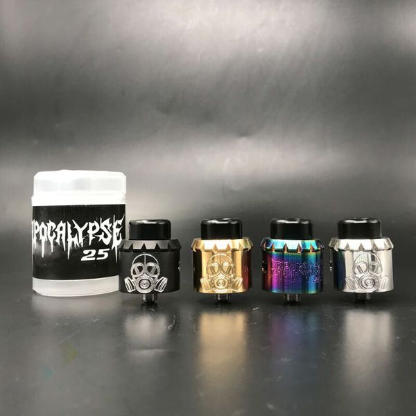 

Apocalypse 25 RDA Atomizer With Wide Bore Drip Tip 25mm PEEK Insulators 4 Colors Armageddon MFG Fit 510 E Cigarette DHL Free