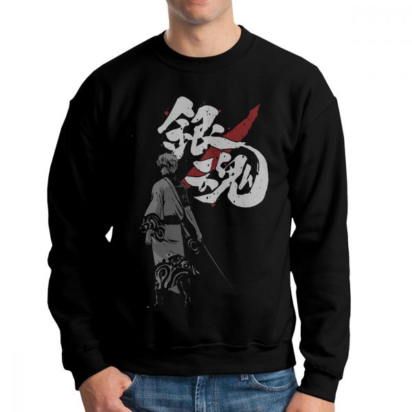 

sakata gintoki gintama anime men hoodies sweatshirt long sleeve autumn crew neck pullovers, Black