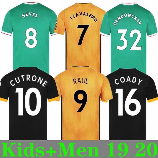

19 20 wolves neves raul home soccer jerseys 2020 wolverhampton wanderers football shirts doherty maillots de foot kids kit, Black;yellow
