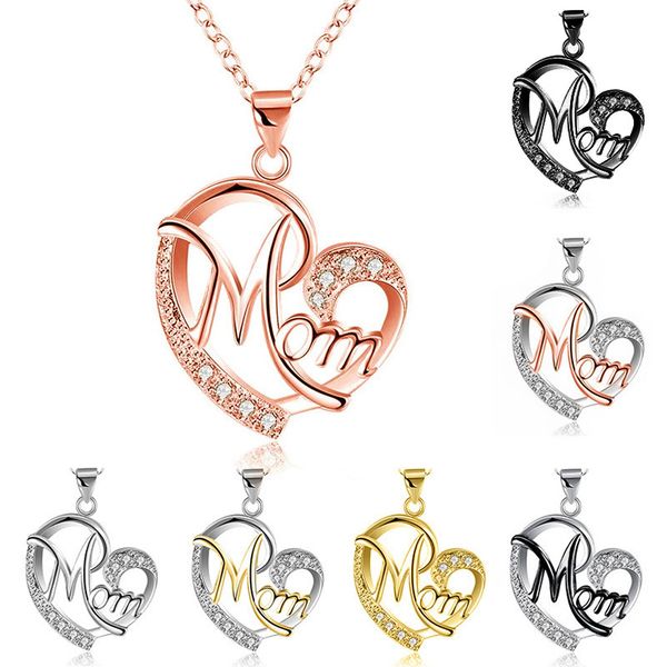 

trendy mom heart shaped necklace pendant with chain female silver plated zircon gift jewelry accessories