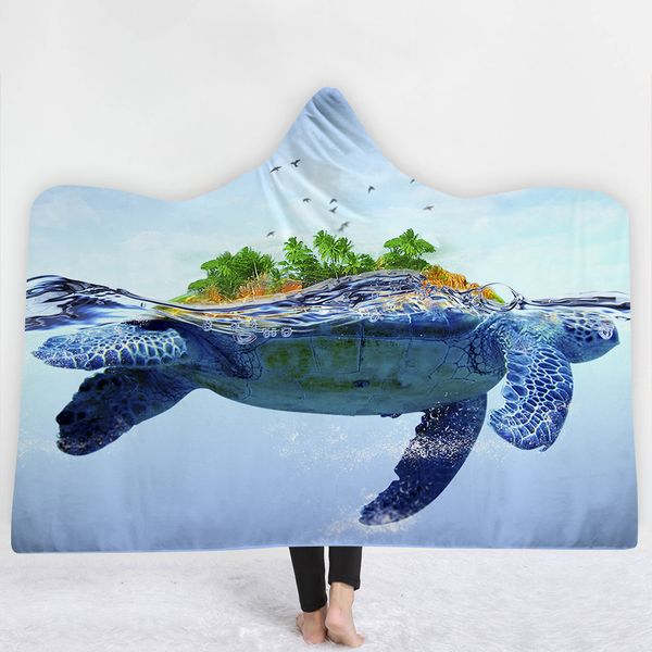 

turtles hooded blanket for home travel picnic cartoon 3d printed soft fleece blanket wearable warm throw for adults kids