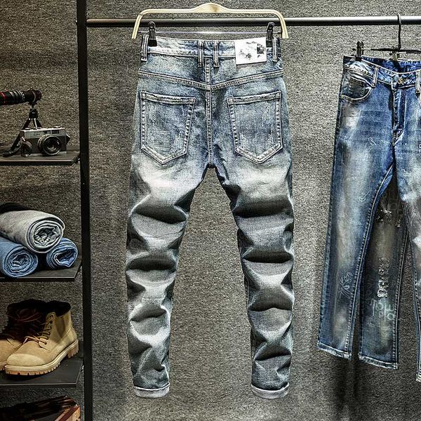 

streetwear men jeans blue color slim fit jeans denim casual pants fashion hip hop washed men's denim zipper trousers pants