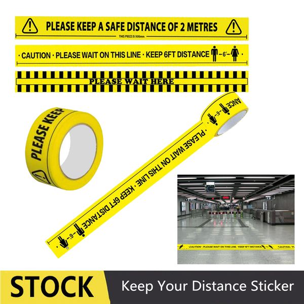 

stock 2016 please keep a safe distance of 2 metres pls wait on this line building social distancing floor stickers tape 4.8cm wide 50m long
