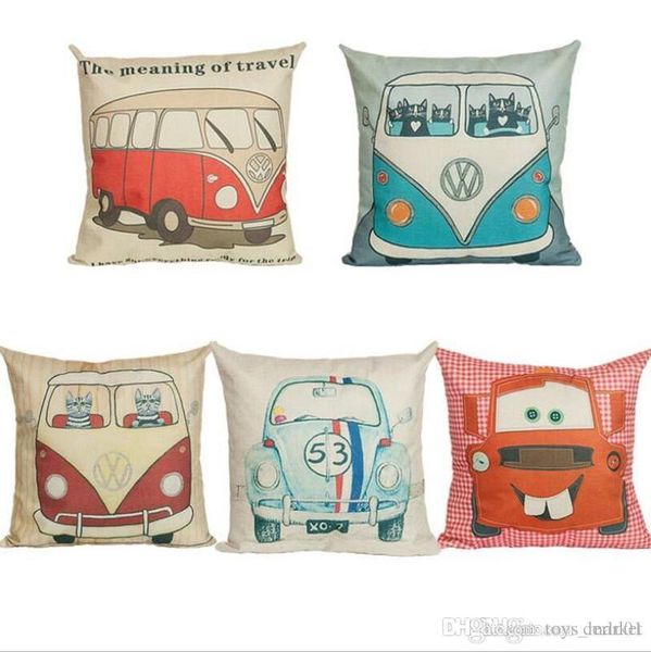 

45 * 45 см touring happy campers напечатаны автомобильная наволочка мультфильм автобус диван бросьте чехлы наволочки home decor наволочка