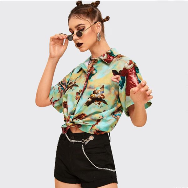 

designer womens t-shirts new brand short-sleeved knit womens blouse fashion with little angel pattern decoration size s-l wholesales, White