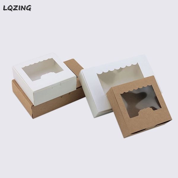 

20pcs cupcake box with window white brown kraft paper boxes dessert mousse packaging box 4/6/8 cup cake holders wholesale