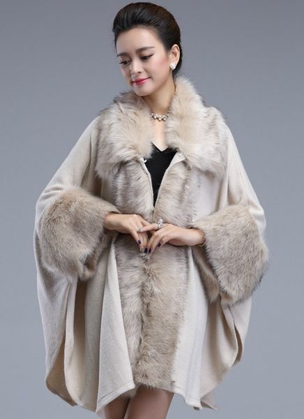 

женская cape 2020 женщина зимняя куртка мех накидка вязаные кардиганы capeponcho фуфайка женщины одежда балахон траншея пальто женщины, Black