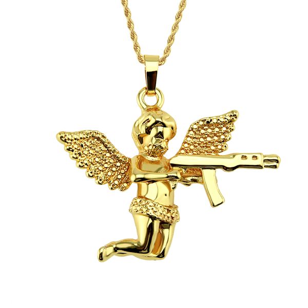 

new hip-hop statement necklace diamond gold silver rhinestone crystal necklace creative cupid angel pendant men women jewelry christmas gift